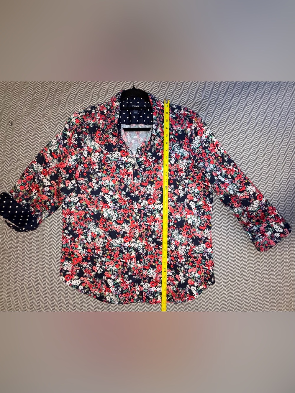 Chaps No Iron Navy Floral Button-Down Shirt with Contrast Cuffs. Size XL - Picture 7 of 8